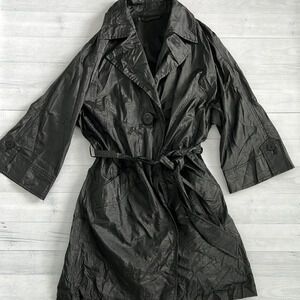 Vintage Weill Black Leather Look Trench Coat Size M